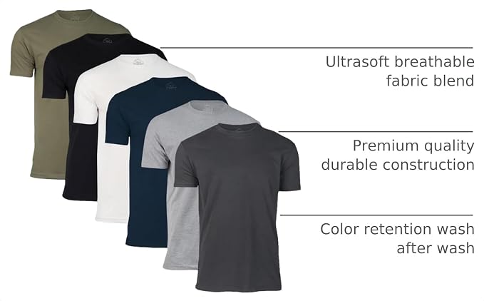 True Classic Mens T-Shirts – Short Sleeve Crew Premium Athletic Fitted Cotton-Poly Mens T-Shirts, Soft Breathable Plain Crew Neck Tee, Casual Shirts for Men Multipack