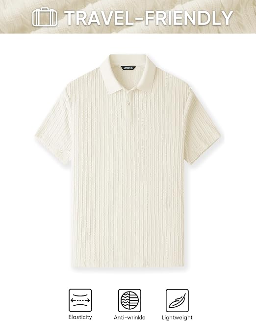JMIERR Men's Textured Polo Shirt Short Sleeve Soft Stretch Fabric, Lightweight, Knit Feel, Short Sleeve Golf Polo, Regular Fit,