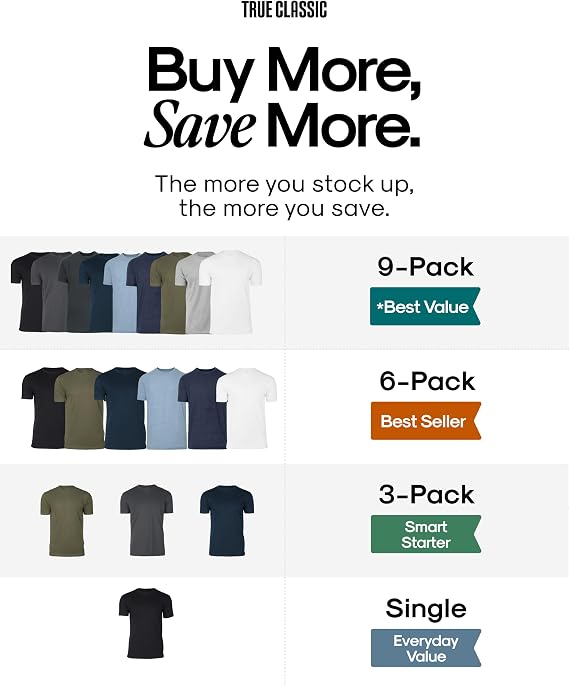 True Classic Mens T-Shirts – Short Sleeve Crew Premium Athletic Fitted Cotton-Poly Mens T-Shirts, Soft Breathable Plain Crew Neck Tee, Casual Shirts for Men Multipack