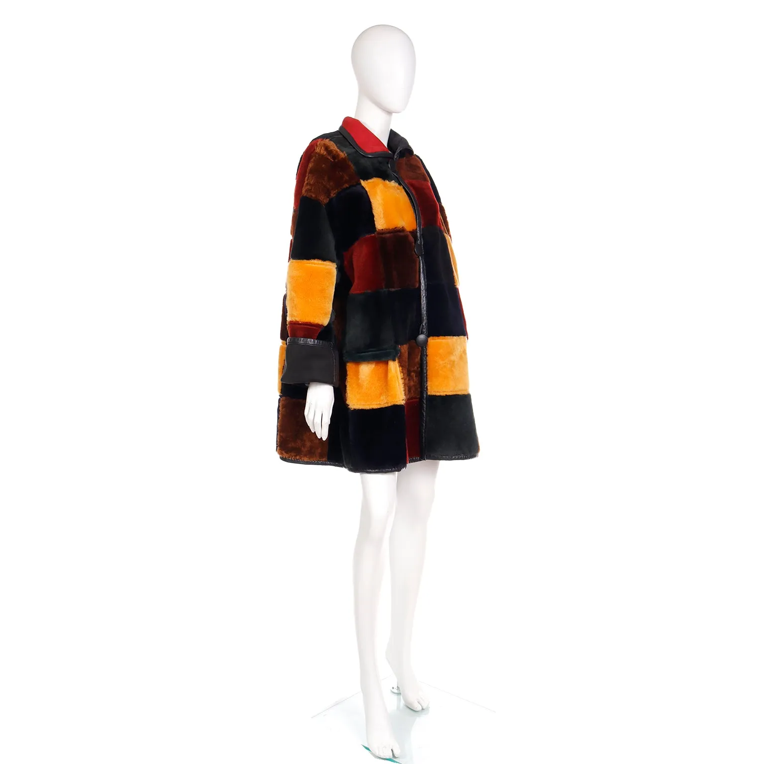 1980s Donna Karan Patchwork Shearling Reversible to Faux Fur Coat