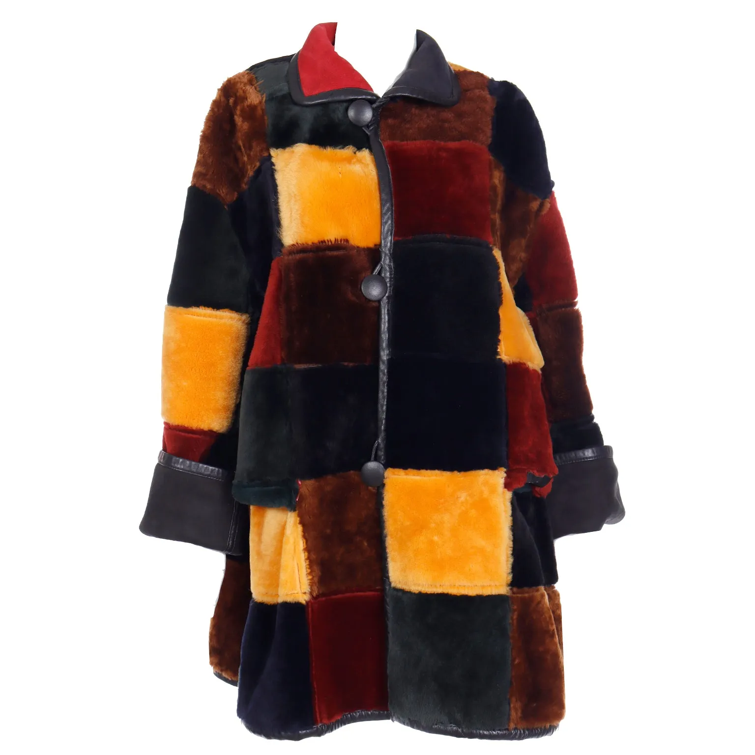 1980s Donna Karan Patchwork Shearling Reversible to Faux Fur Coat