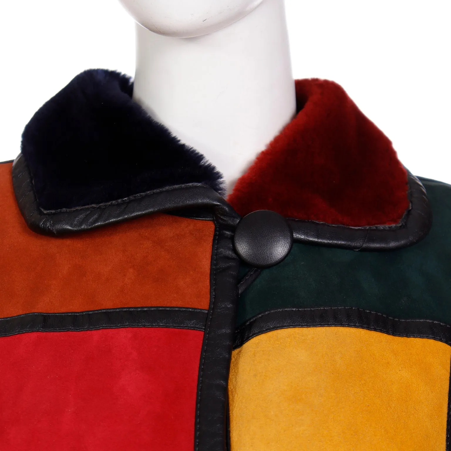 1980s Donna Karan Patchwork Shearling Reversible to Faux Fur Coat