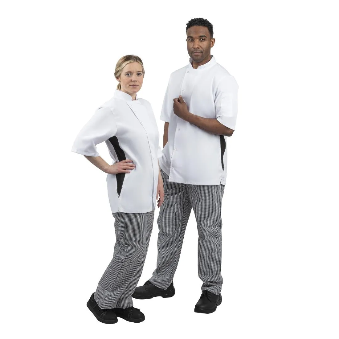 A928-L Whites Nevada Unisex Chefs Jacket Short Sleeve Black and White L