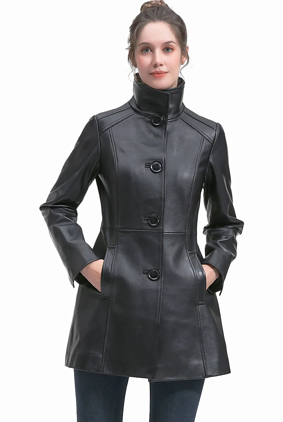 BGSD Women Sarai Lambskin Leather Coat