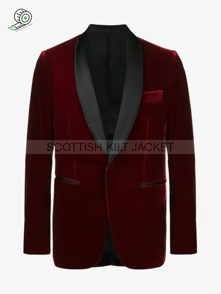 Burgundy Velvet Slim Fit Blazers