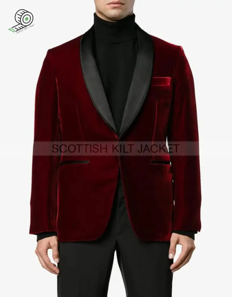 Burgundy Velvet Slim Fit Blazers