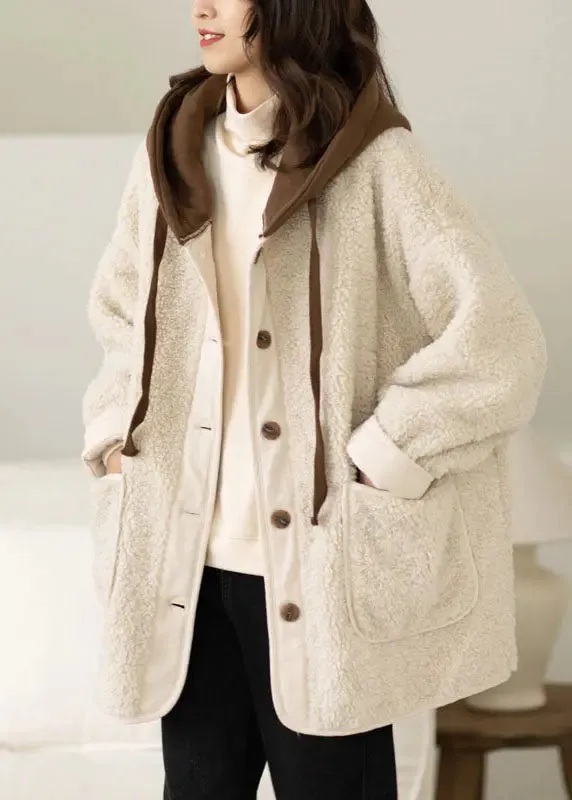 Button Thick Faux Fur Hooded Coats