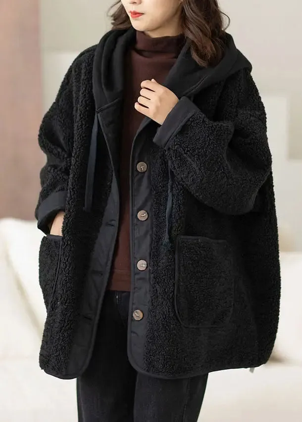 Button Thick Faux Fur Hooded Coats