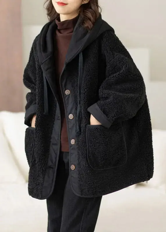 Button Thick Faux Fur Hooded Coats