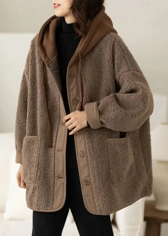 Button Thick Faux Fur Hooded Coats