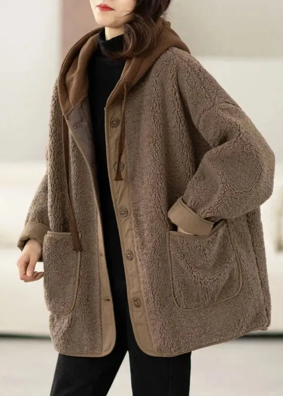 Button Thick Faux Fur Hooded Coats