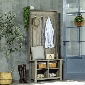 cozy Hall Tree W/ Shoe Storage Bench Entryway Coat Rack Bench, Grey