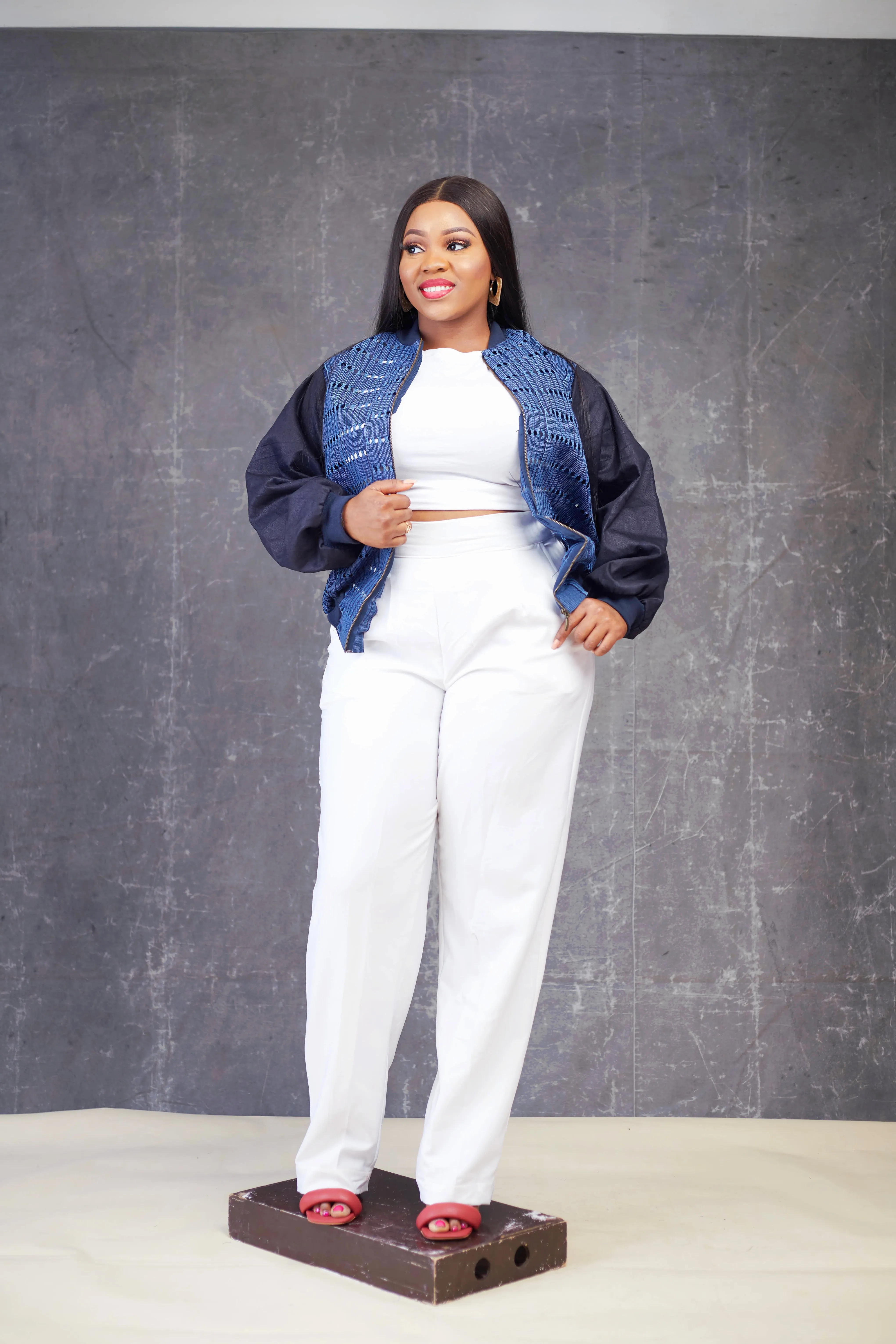 Denim Aso oke  Bomber Jacket