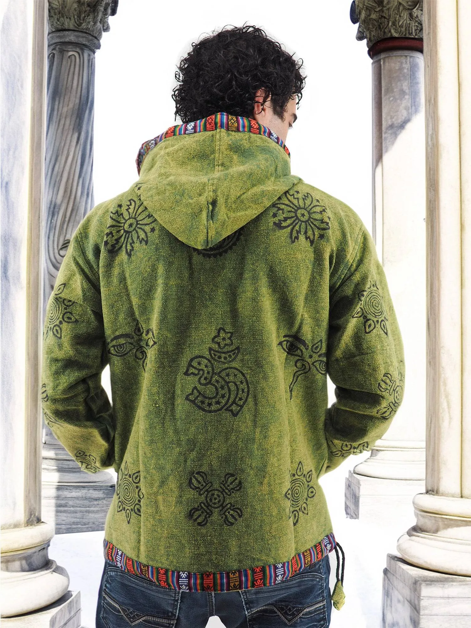 Handmade Casual Boho Cotton Unisex Jackets Hoodies Size S-M-L-XL- XXL Medium Green