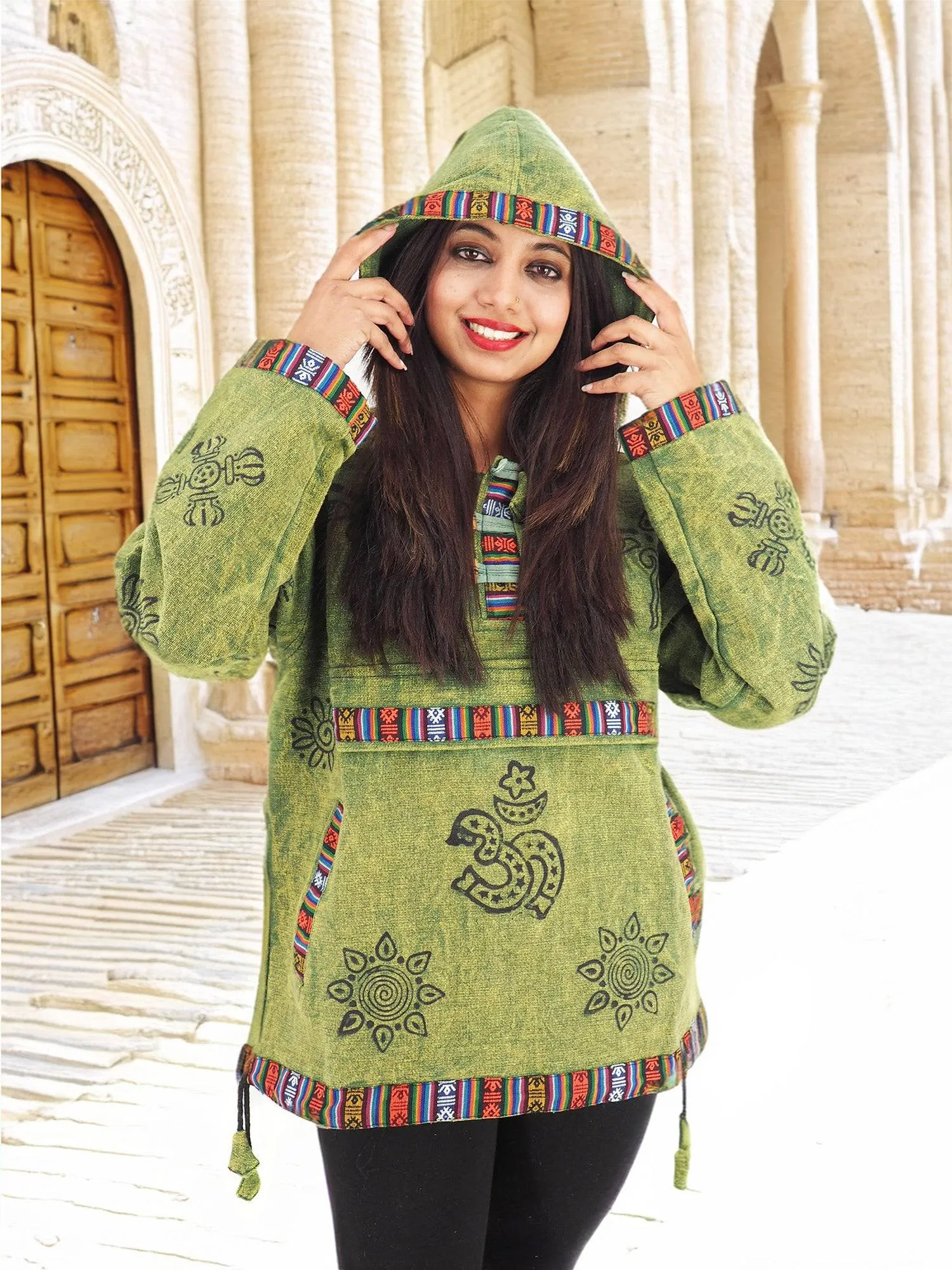 Handmade Casual Boho Cotton Unisex Jackets Hoodies Size S-M-L-XL- XXL Medium Green