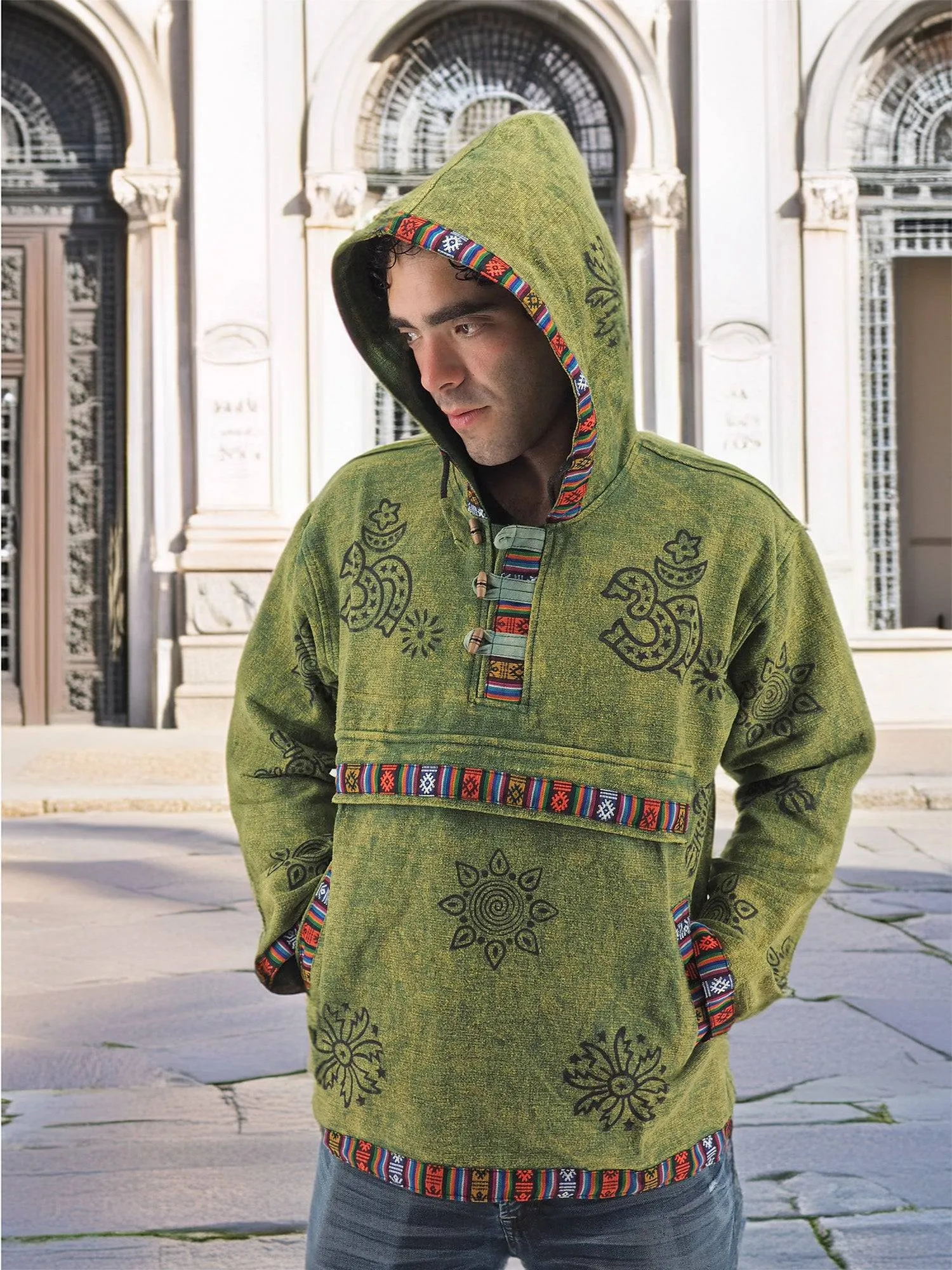 Handmade Casual Boho Cotton Unisex Jackets Hoodies Size S-M-L-XL- XXL Medium Green