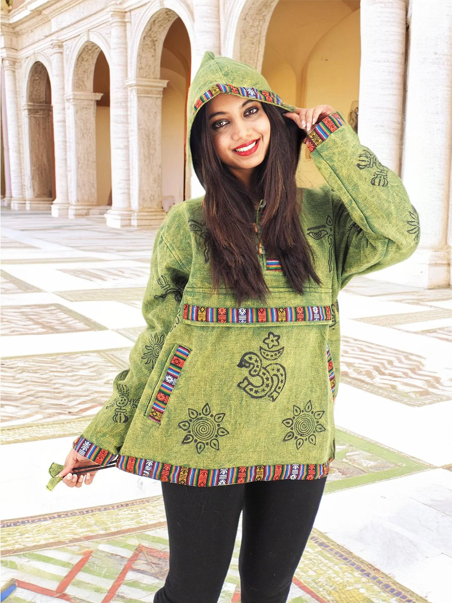 Handmade Casual Boho Cotton Unisex Jackets Hoodies Size S-M-L-XL- XXL Medium Green