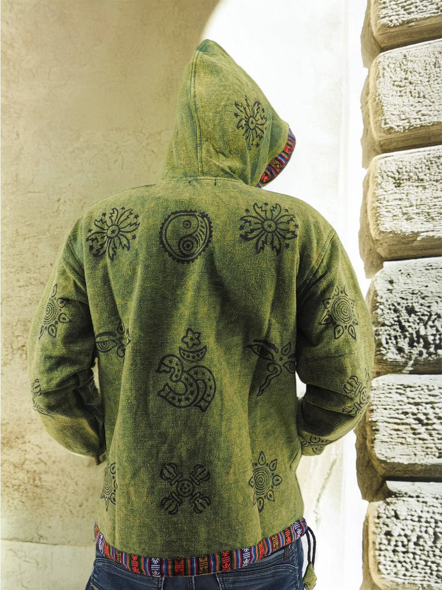 Handmade Casual Boho Cotton Unisex Jackets Hoodies Size S-M-L-XL- XXL Medium Green