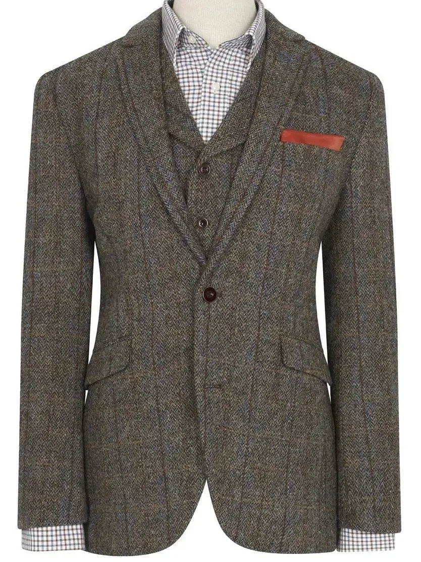 HARRIS TWEED Sumburgh Jacket - Mens - Mid-Brown with Check