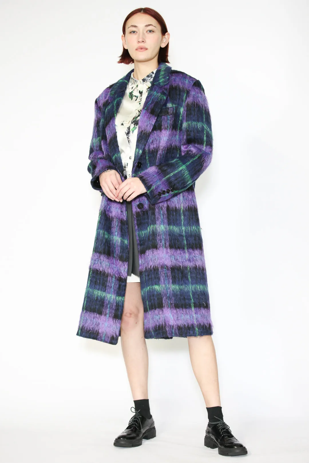 Heavy Wool Purple Plaid Coat