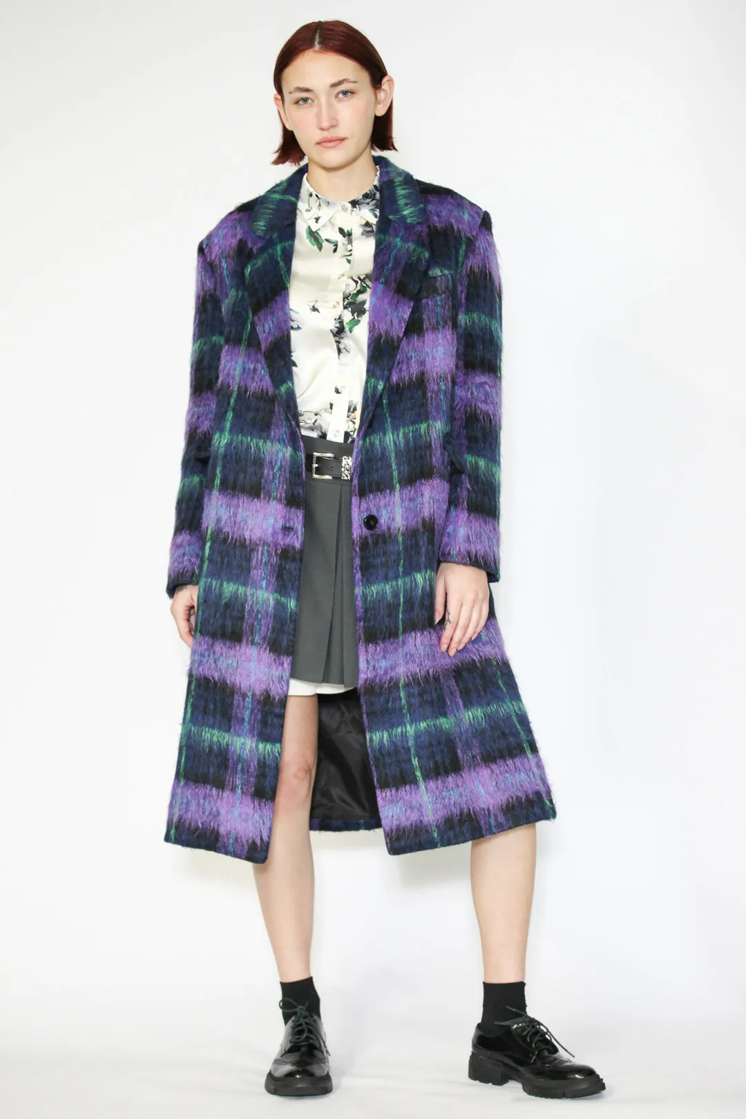 Heavy Wool Purple Plaid Coat