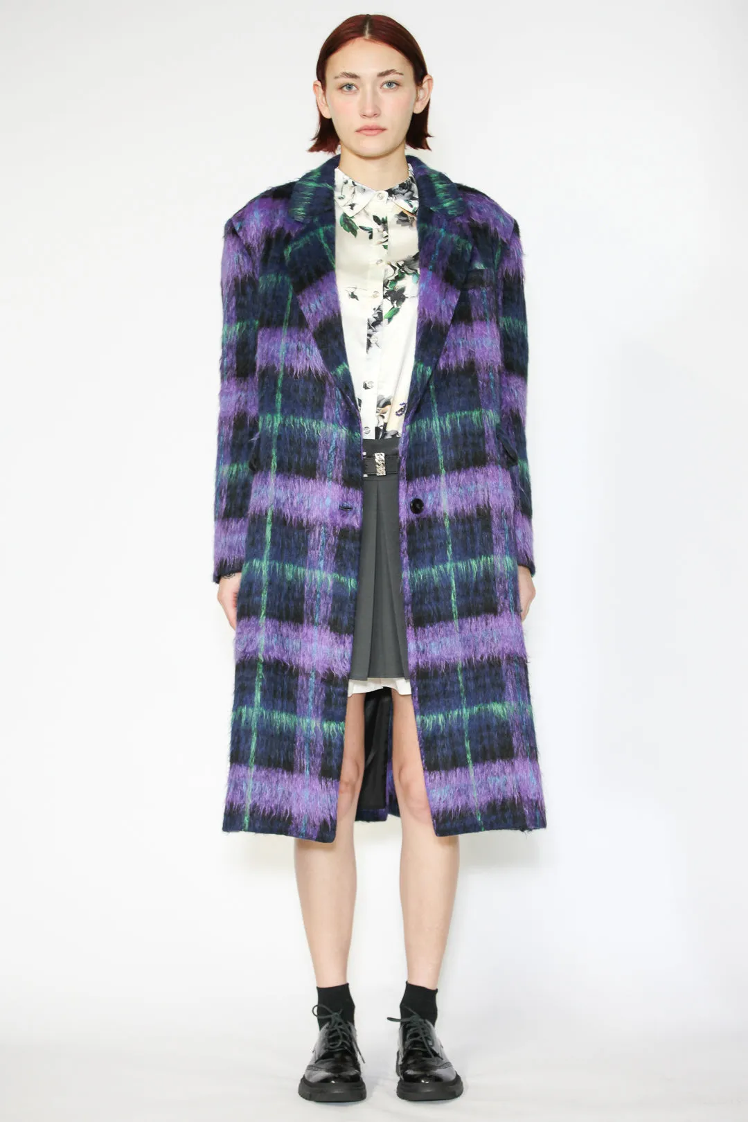 Heavy Wool Purple Plaid Coat