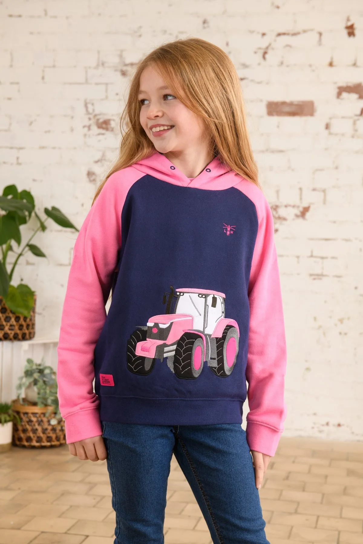 Jill Hoodie - Pink Tractor Appliqué