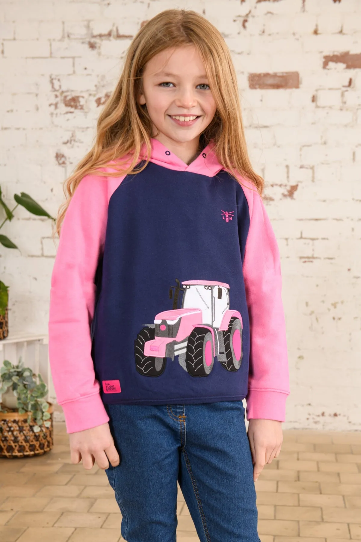 Jill Hoodie - Pink Tractor Appliqué