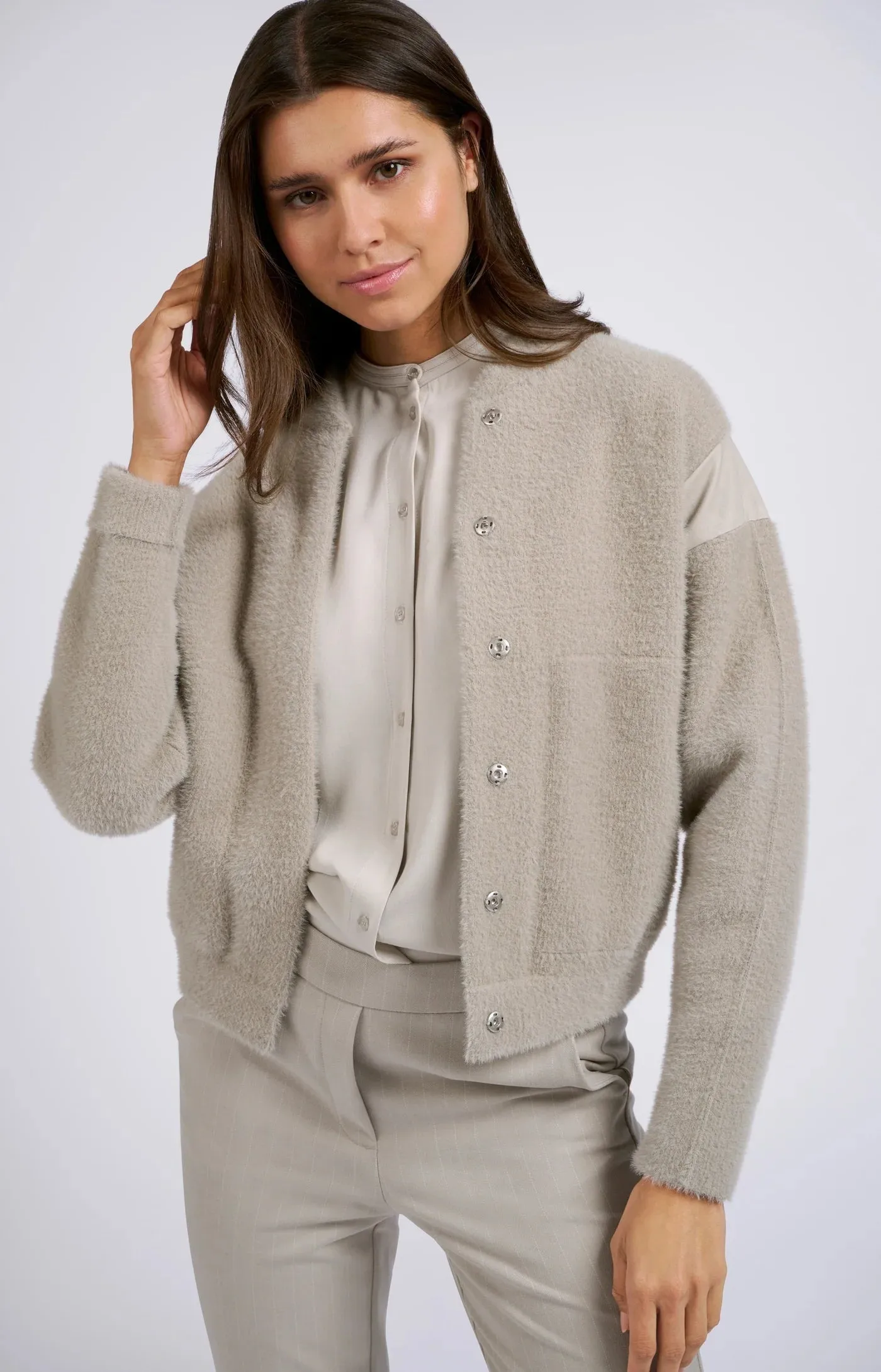 Knitted Bomber Jacket in Dove Grey