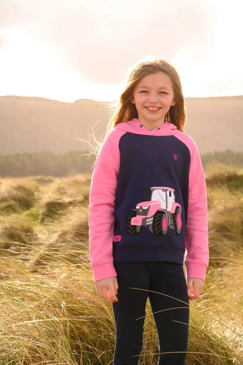 Lighthouse Jill Girls Hoodie Pink Tractor Appliqué