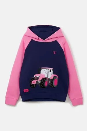 Lighthouse Jill Girls Hoodie Pink Tractor Appliqué