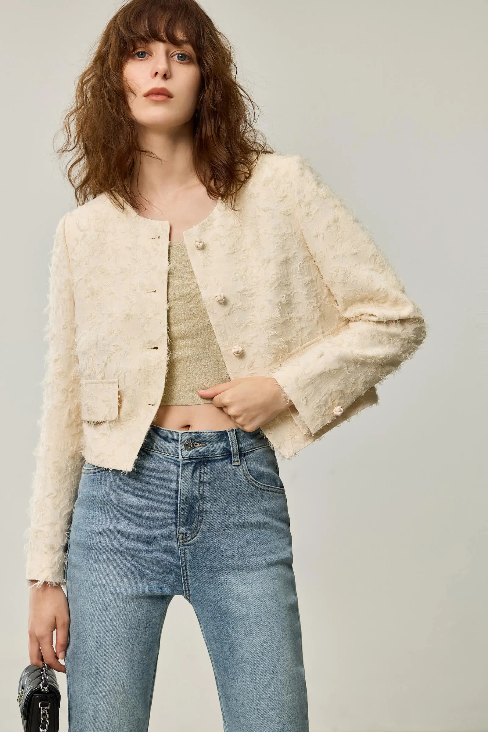 LILY Fashion Style Jacquard Satin Short Jacket