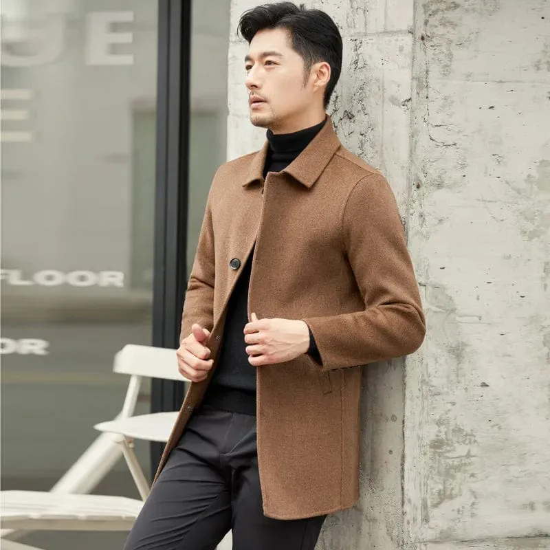 Men's 100% Cashmere Wool Coat – Double-Sided Pure Woolen Overcoat for Luxury & Warmth