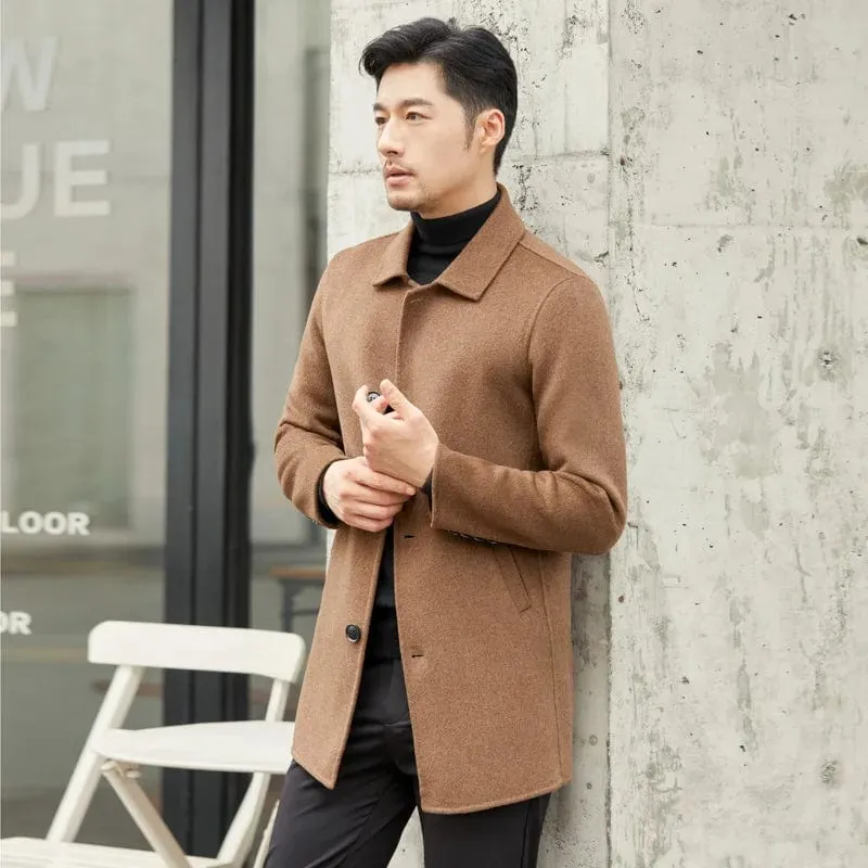 Men's 100% Cashmere Wool Coat – Double-Sided Pure Woolen Overcoat for Luxury & Warmth