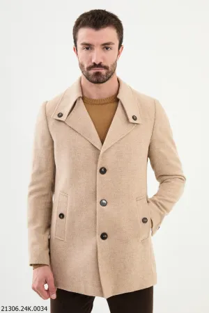 Men's Beige Asymmetrical Button Winter Coat