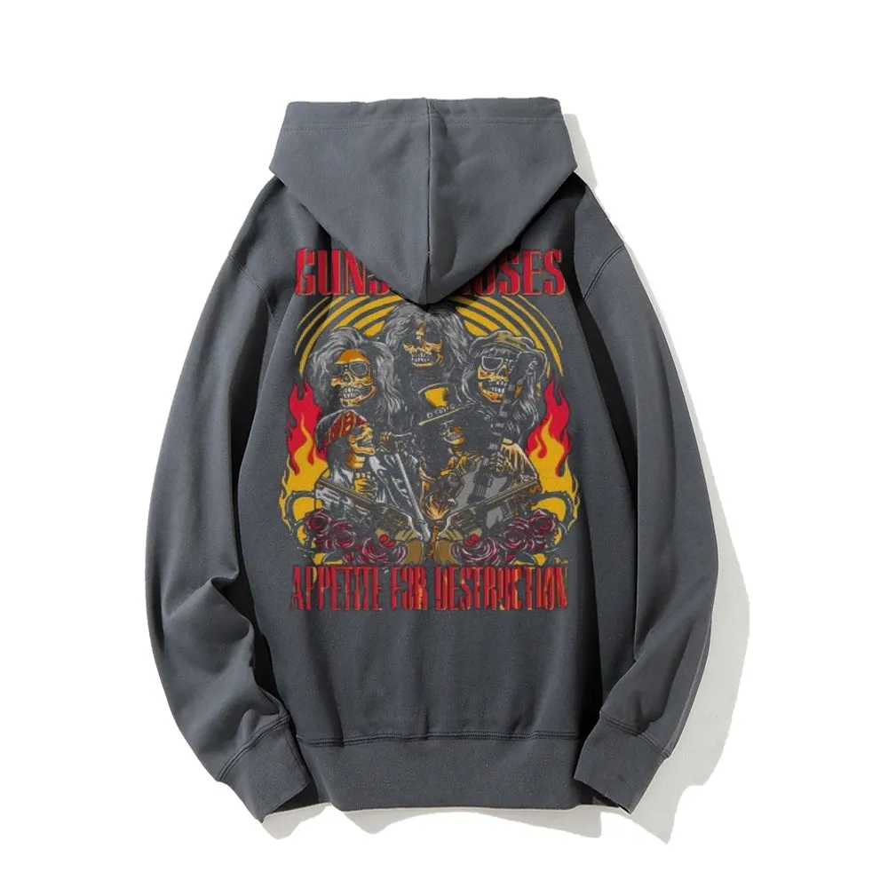 Mens  Vintage Guns Roses Darkness Style Print Graphic Pullover With Kangaroo Pocket Hoodies