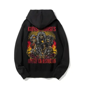 Mens  Vintage Guns Roses Darkness Style Print Graphic Pullover With Kangaroo Pocket Hoodies