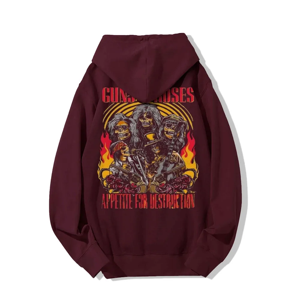 Mens  Vintage Guns Roses Darkness Style Print Graphic Pullover With Kangaroo Pocket Hoodies