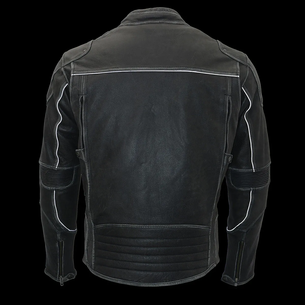 Milwaukee Leather MLM1536 Mens Vintage Distressed Grey Leather Scooter Style Motorcycle Jacket - Reflective Piping