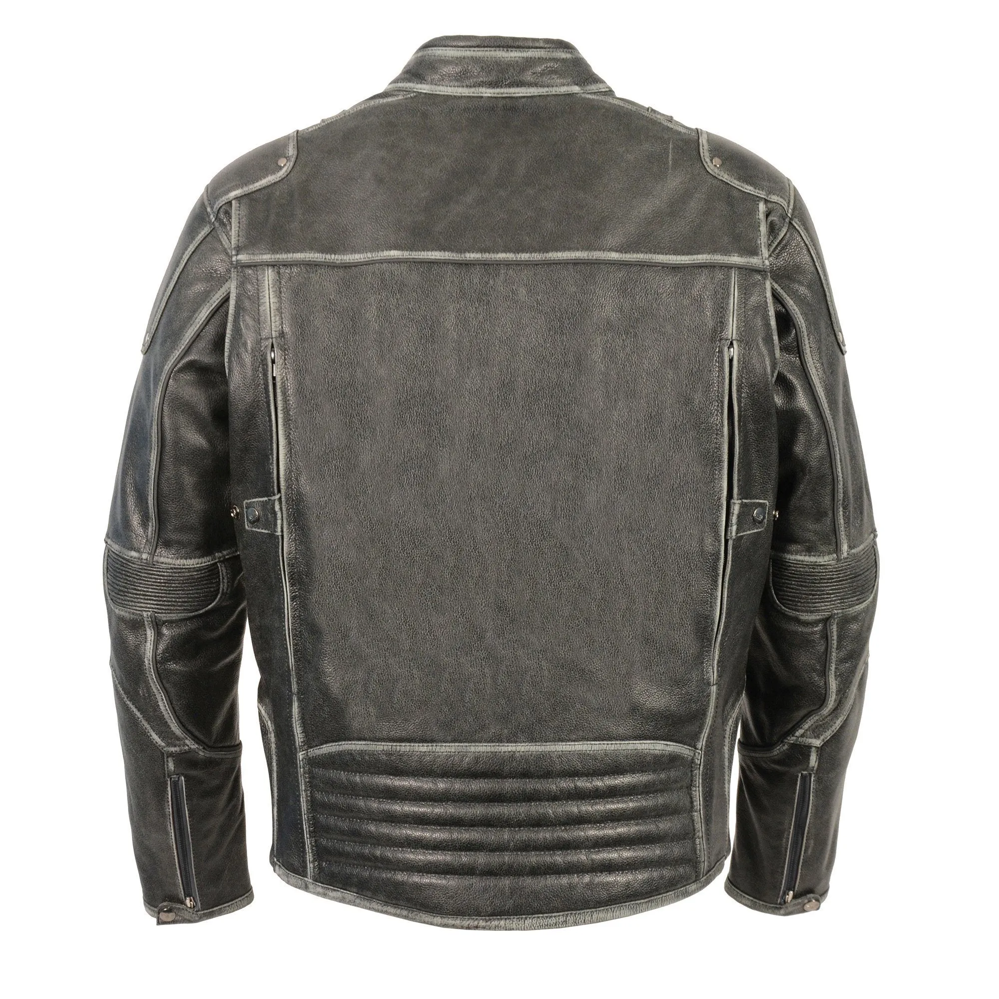 Milwaukee Leather MLM1536 Mens Vintage Distressed Grey Leather Scooter Style Motorcycle Jacket - Reflective Piping