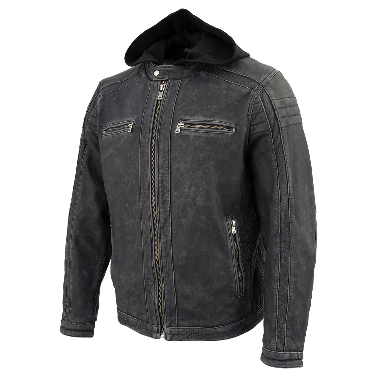 Milwaukee Leather Vintage SFM1802 Men's Black Nubuck Leather Motorcycle Style Fashion Leather Jacket with Hoodie