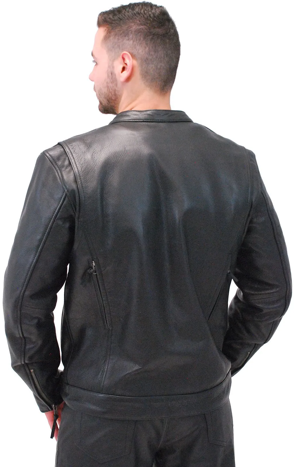 No Collar Men's Vented Concealed Pocket Motorcycle Jacket #M263GVZK