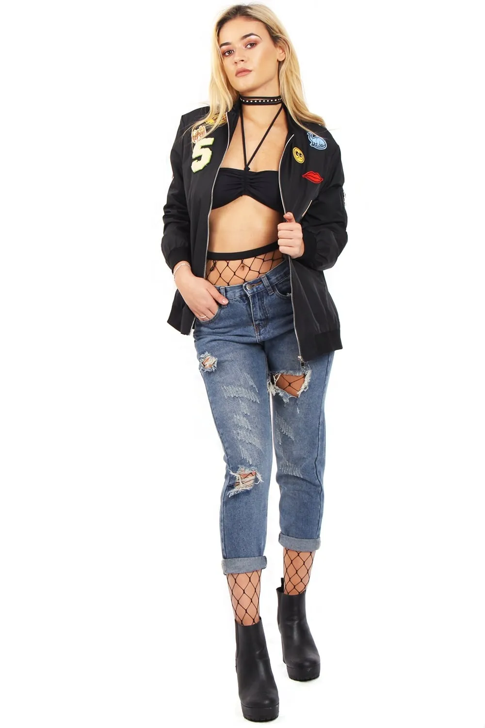 Oversized Applique Bomber Jacket