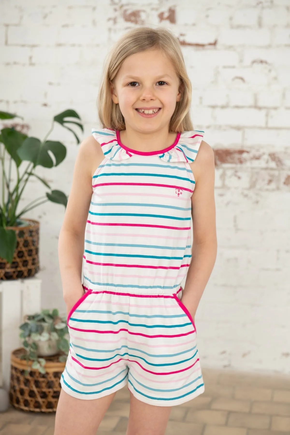 Penelope Playsuit - Teal Pink Stripe