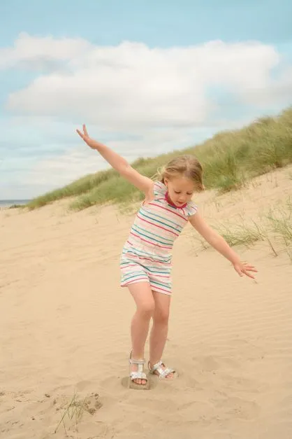 Penelope Playsuit - Teal Pink Stripe