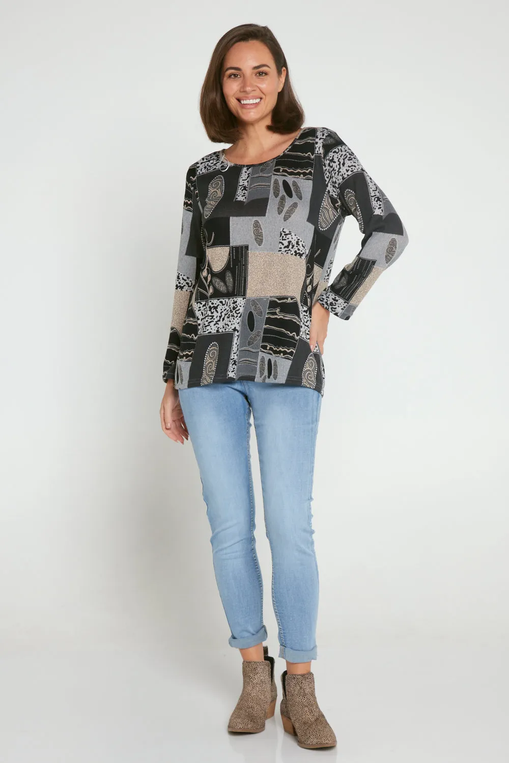 Rory Knit Top - Granite Print