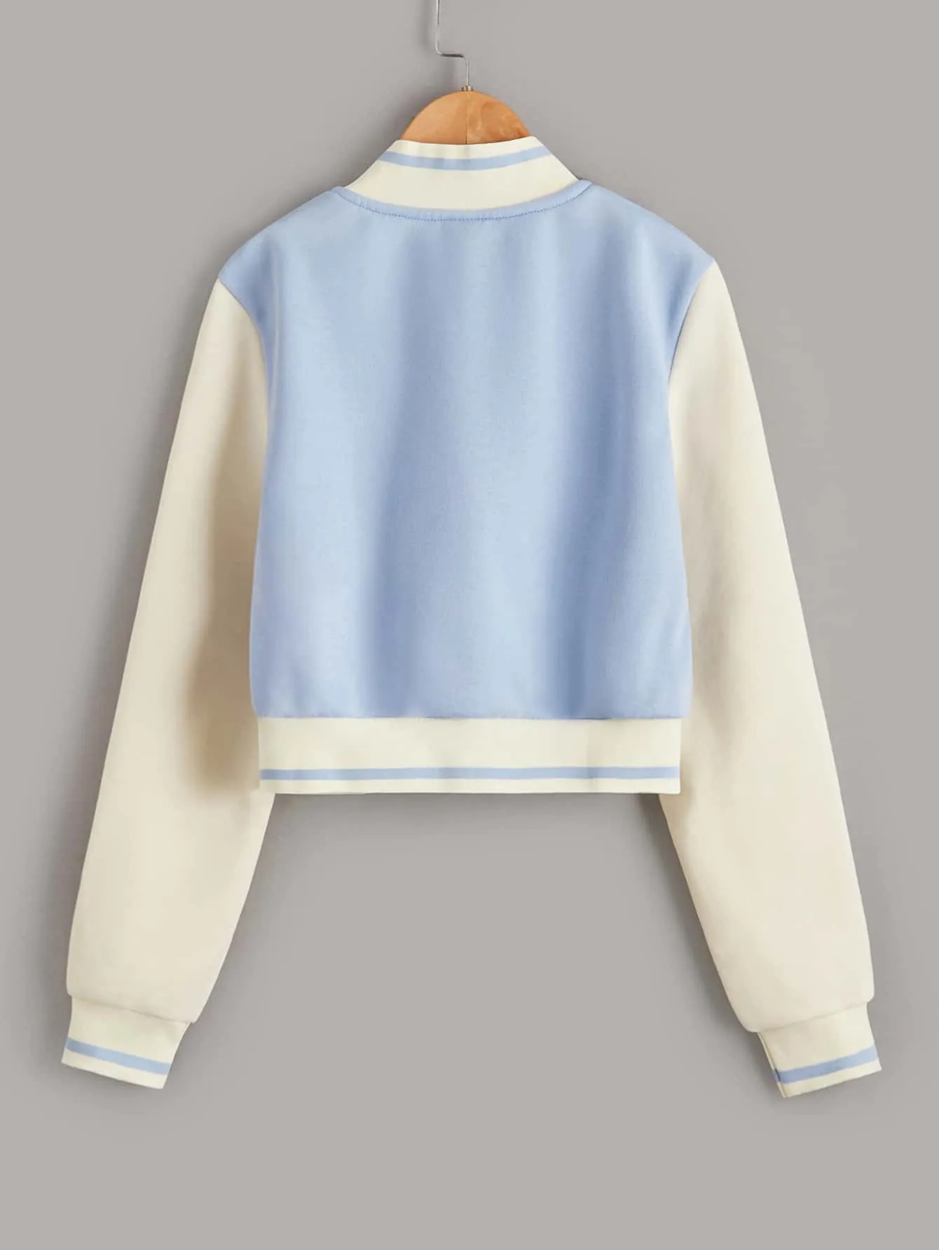 SHEIN EZwear Letter Patched Crop Varsity Jacket