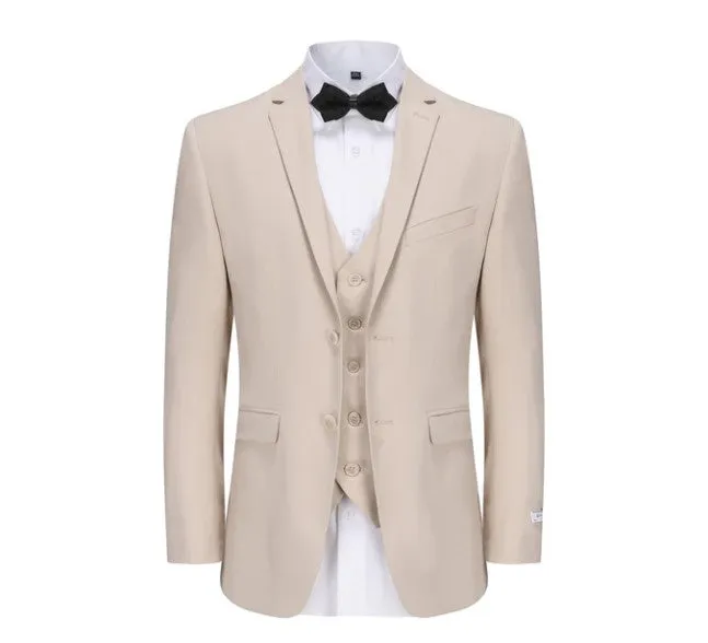 Skinny Fit Performance Stretch Three-Piece Suit - Light Beige