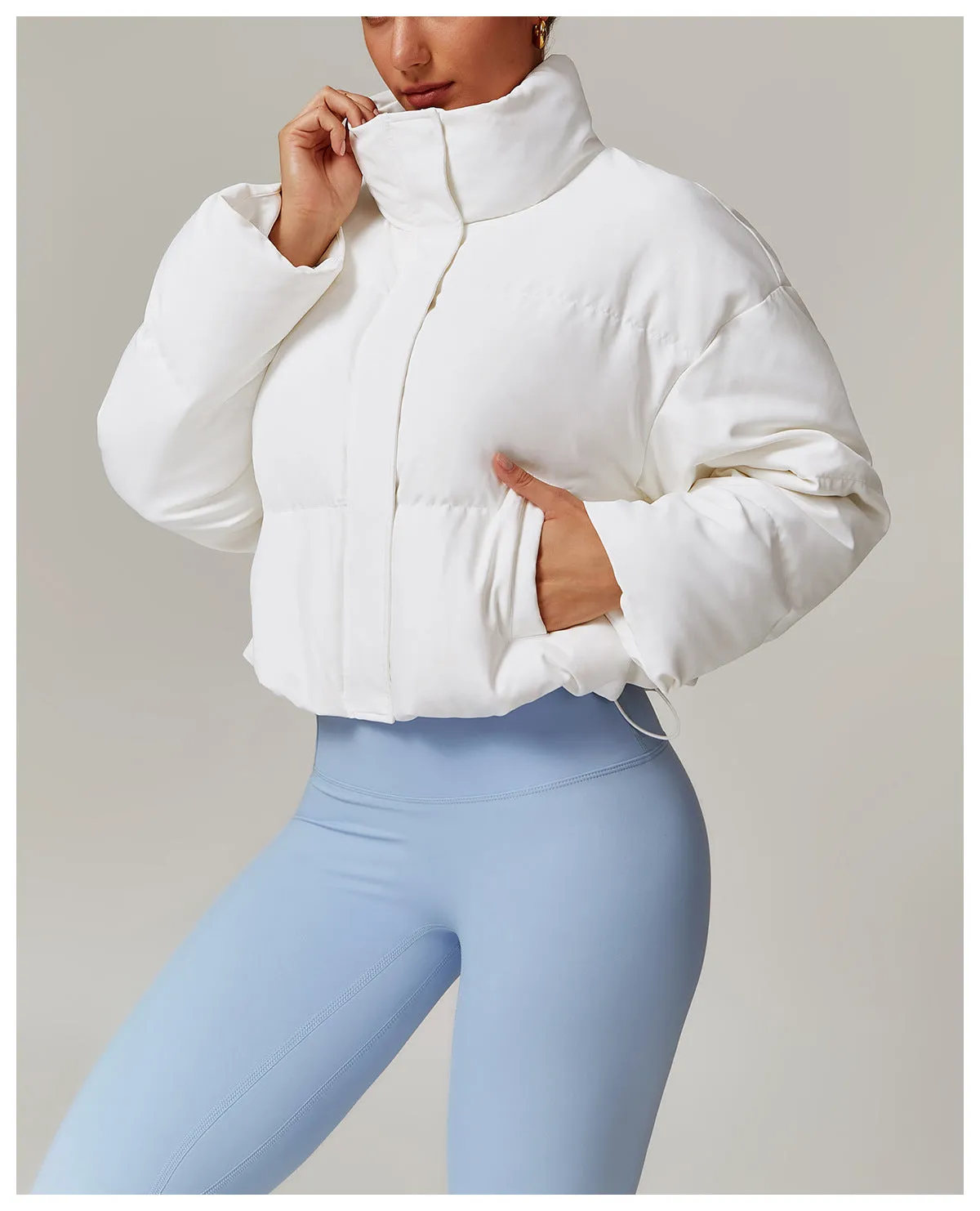 Stylish Thick White Duck Down Long Sleeve Puffer Coat