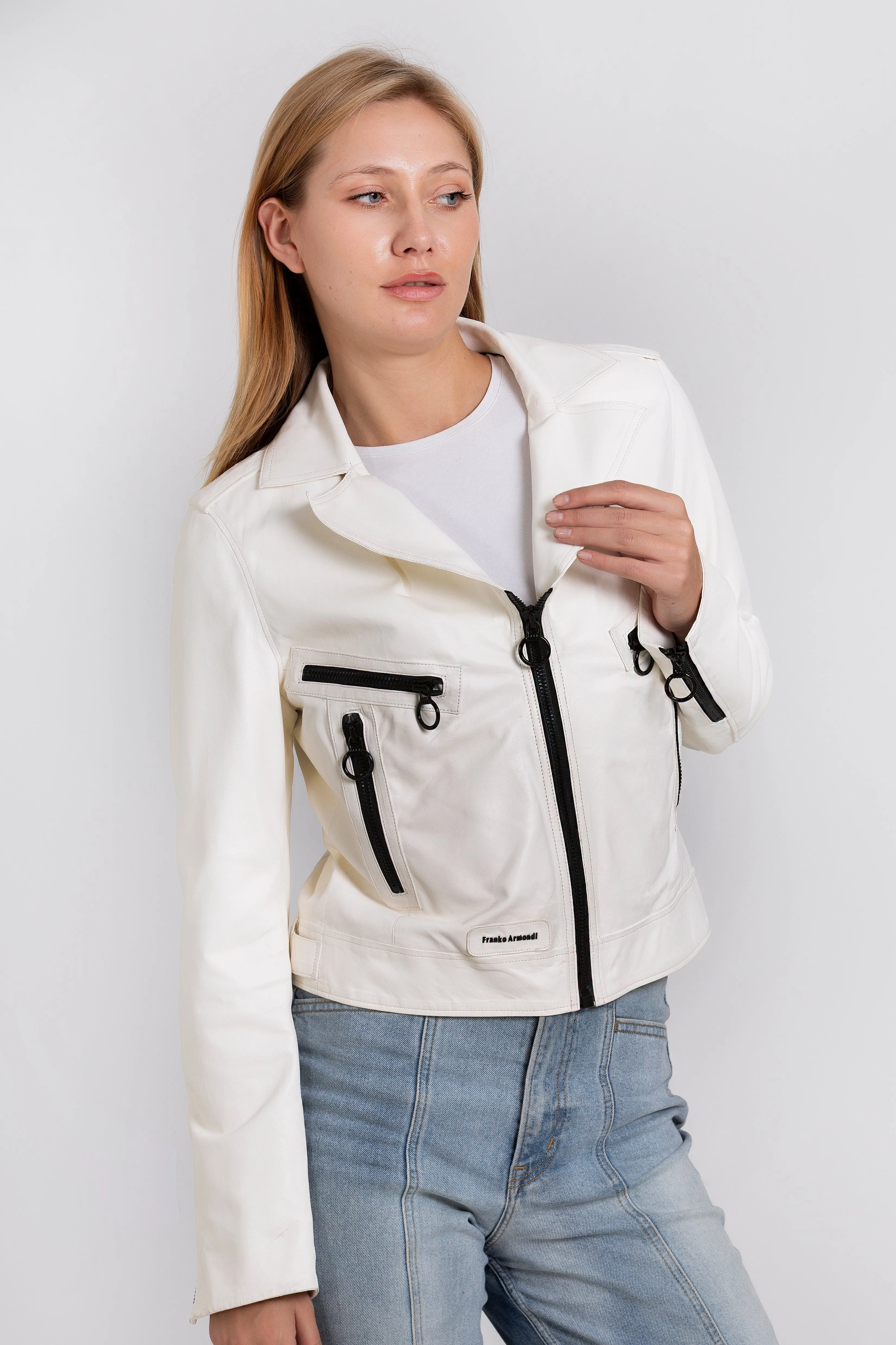 The Altona Leather White Women Jacket